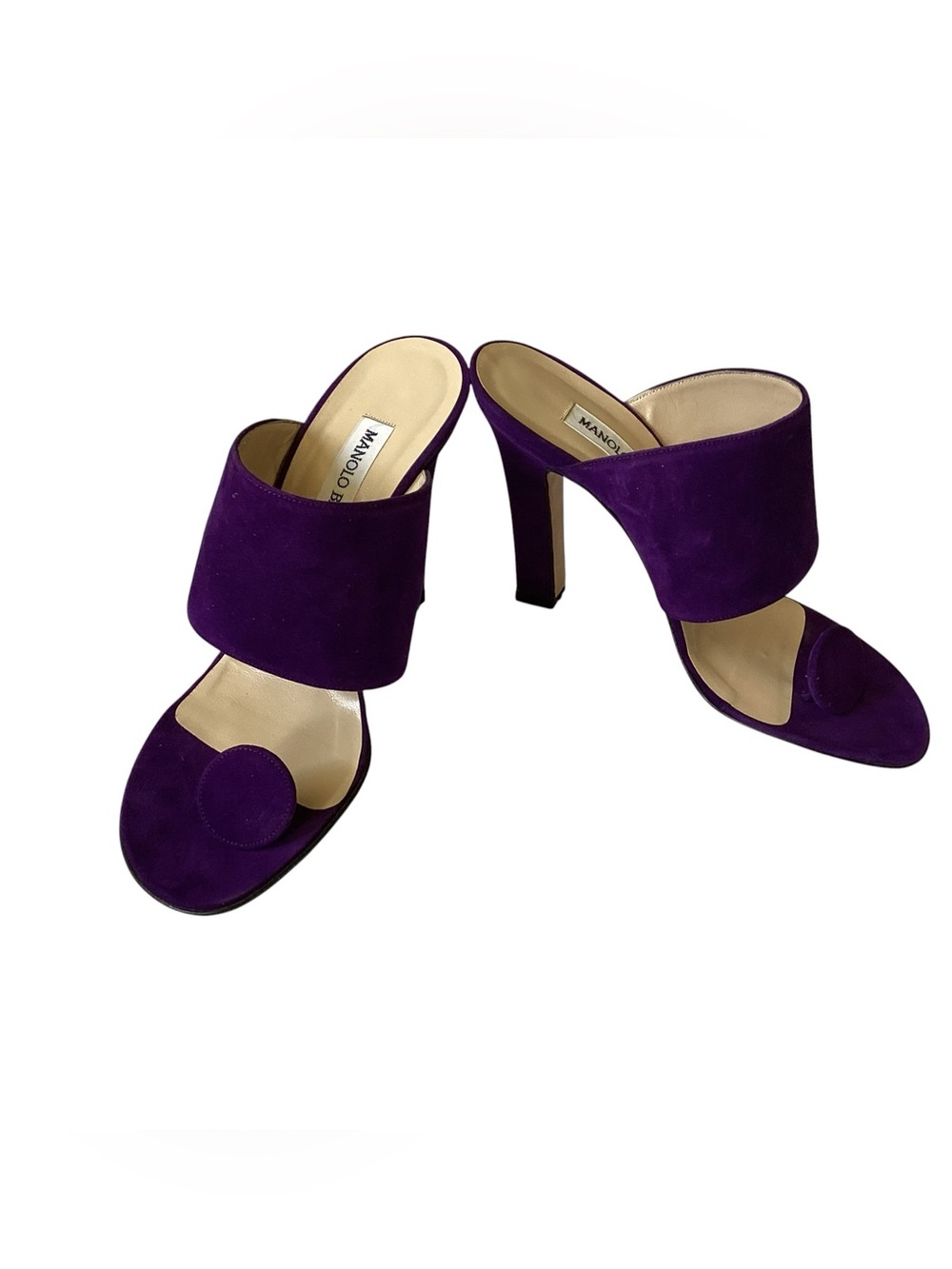 Manolo Blahnik Vintage Leather Purple Suede Open-Toe Mules sz 38 - Picture 5 of 15